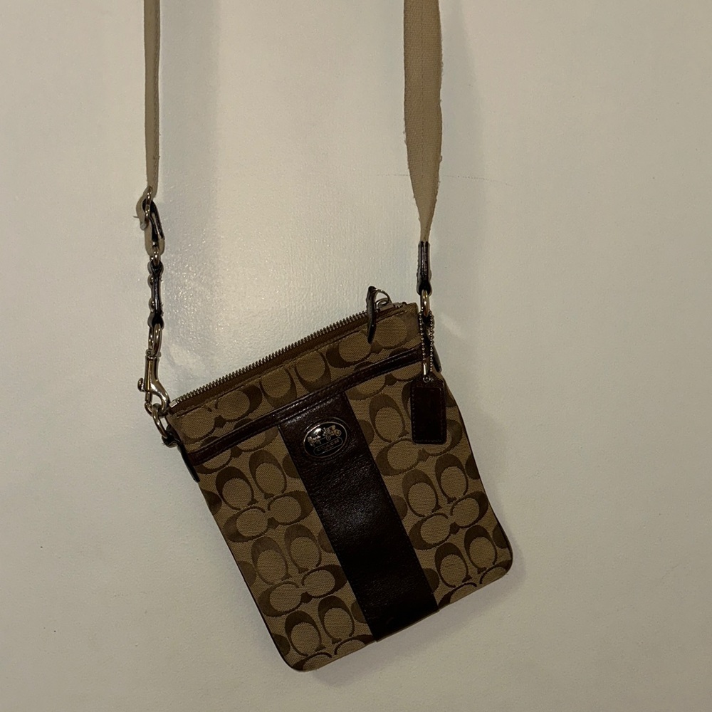 Coach Tan and Brown Signature Messenger Bag